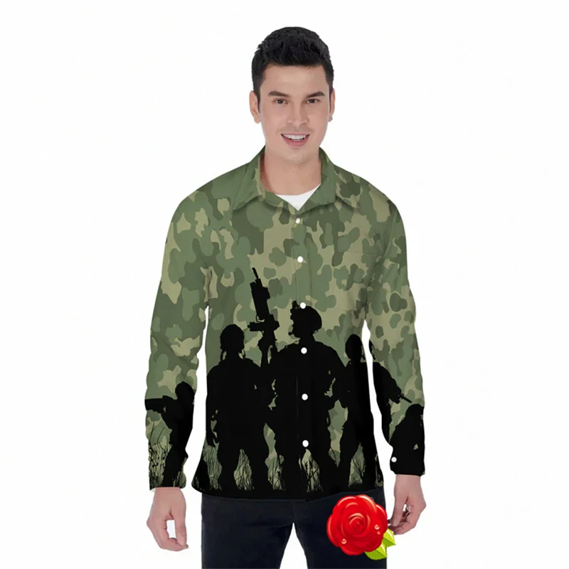 

Outdoor Forest Shirts 3D Printed Men Long Sleeve Shirt Camouflage Blouse Casual Holiday Tops Casual Camo Veteran Male Camisa