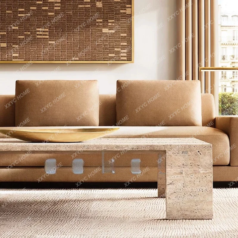 Minimalist square Roman travertine coffee table living room sofa light luxury small apartment marble
