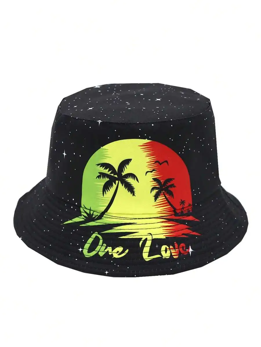 Fashionable Holiday One Love Style Printed Bucket Hat, Outdoor Casual Sun Protection Fishing Cap, Jamaica Hat,Summer,Beach