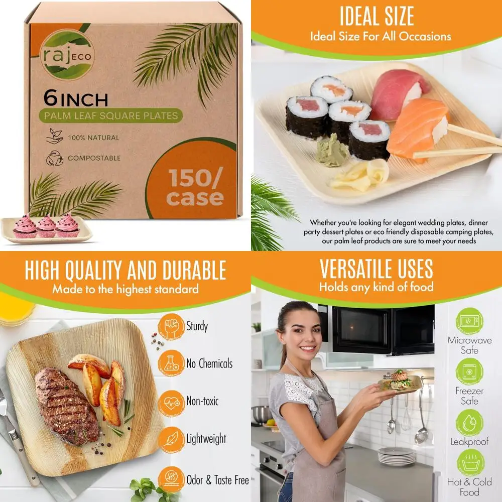 

Disposable Square Palm Leaf Plates - Bulk 150 Pack Strong, Decorative, and Eco-Friendly for Parties and Catering