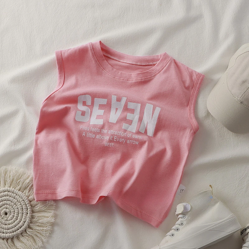 Children\'s T-Shirts Letter Print Sleeveless Top Infant Girl Clothes for 1 To 7 Years Kids Clothes Boys