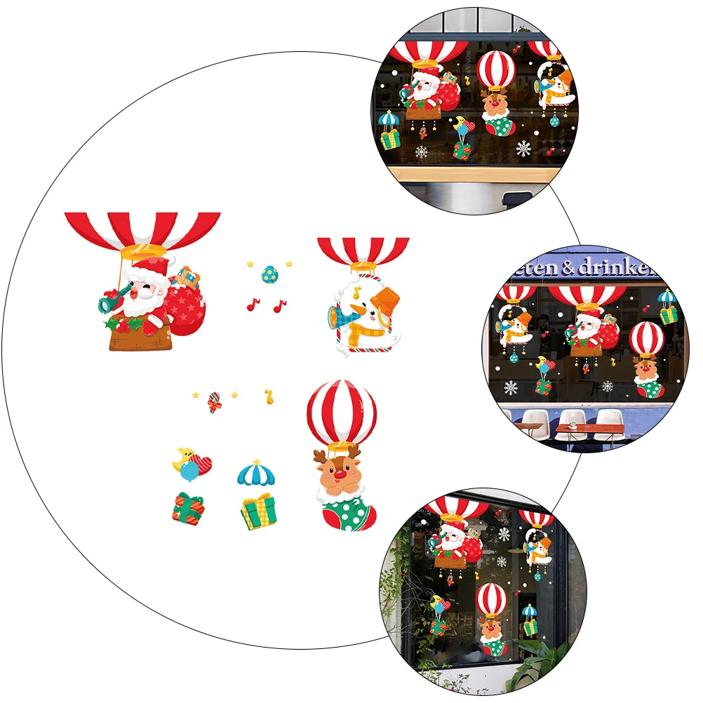 

2Pcs Christmas Santa Claus Window Sticker Removable PVC Cartoon Cling Waterproof Decorative Xmas Wall Decals Holiday Window