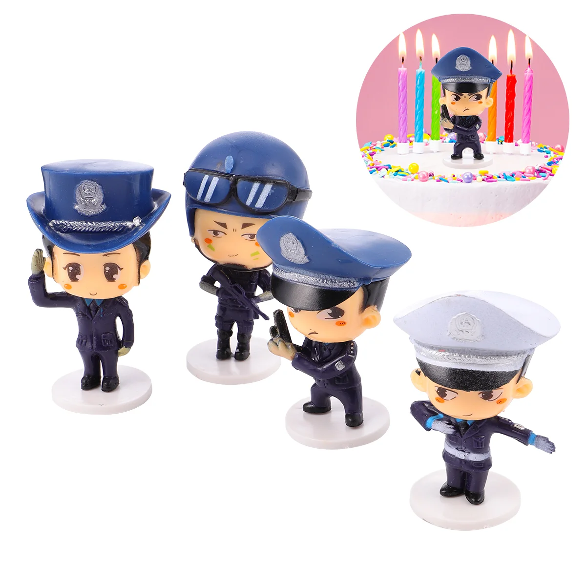 4 Pcs Police Flower Ornament Decor Cake Decorations Decorate Lovely Toppers Cartoon Figure