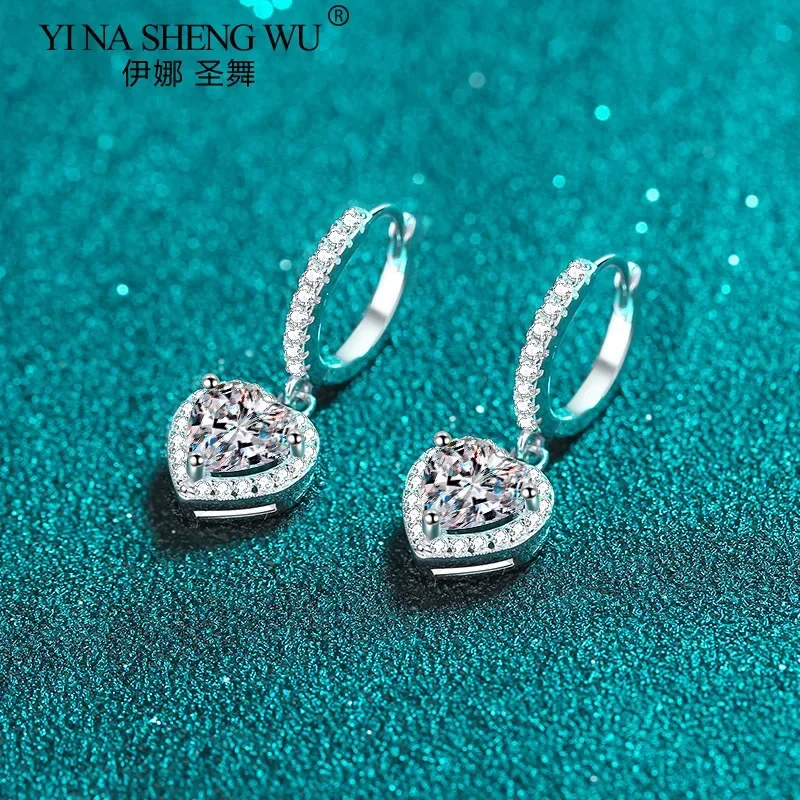 925 فضة مطلي Pt950 الذهب مويسانيتي أقراط على شكل قلب تصميم المرأة الأذن مشبك الأقراط الفاخرة هدية لمحبي #3