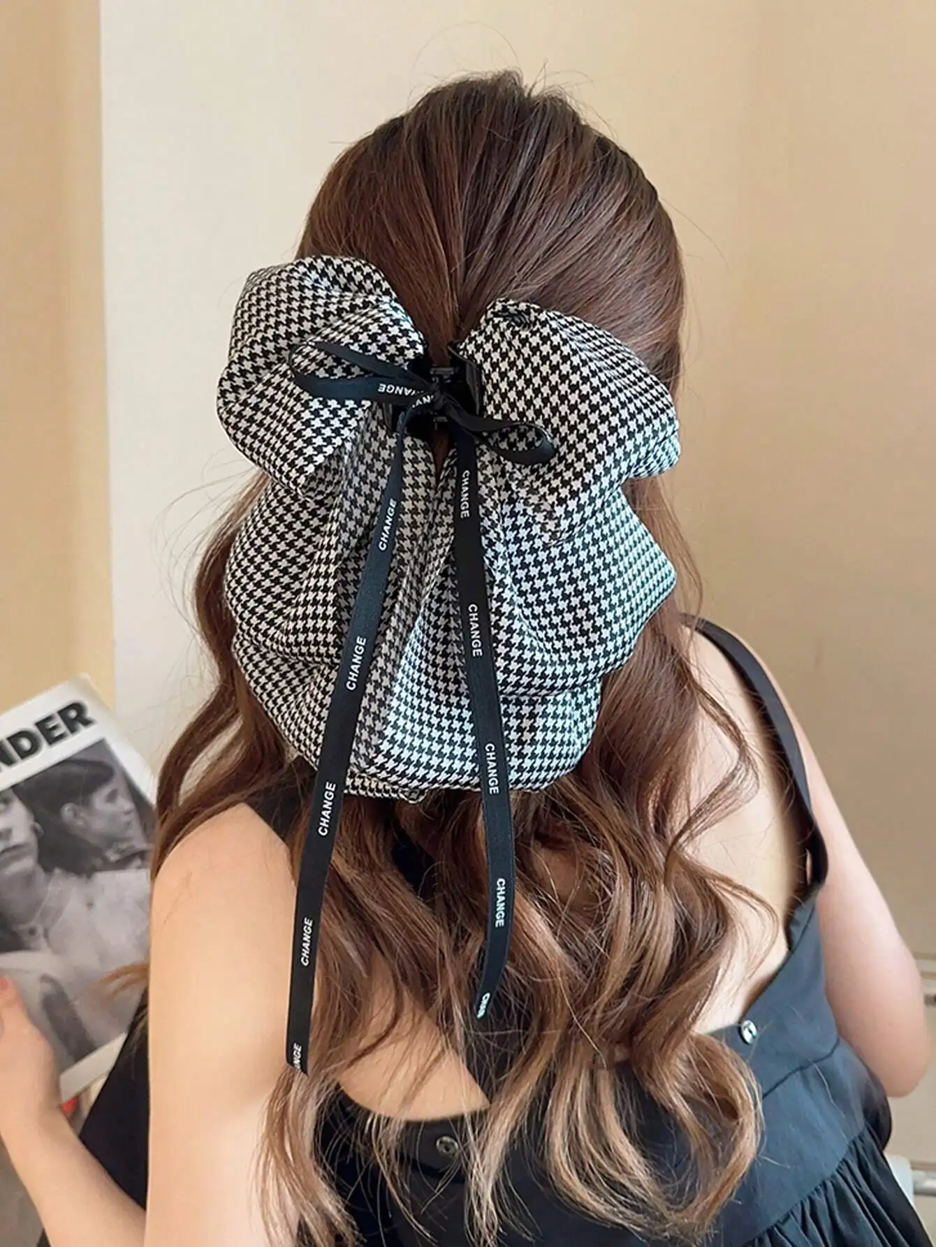 

1pc Deep Gray Heart Polka Dot Bow Faux Pearl Decor Tassel Elegant Hair Clip, Multilayer Fashion Headpiece Suitable For Daily