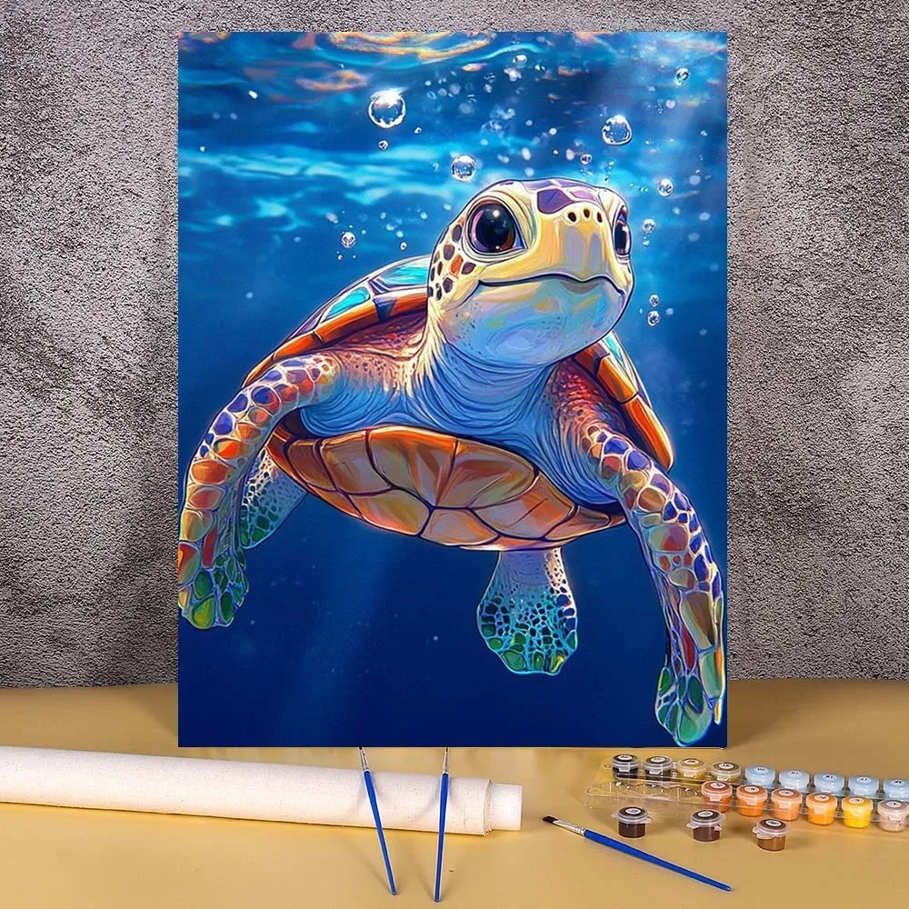 

Modern Painting By Numbers Cartoon Sea Turtle Figures Gift Artwork Pictures With Numbers Wall Art Canvas Painting For Adults