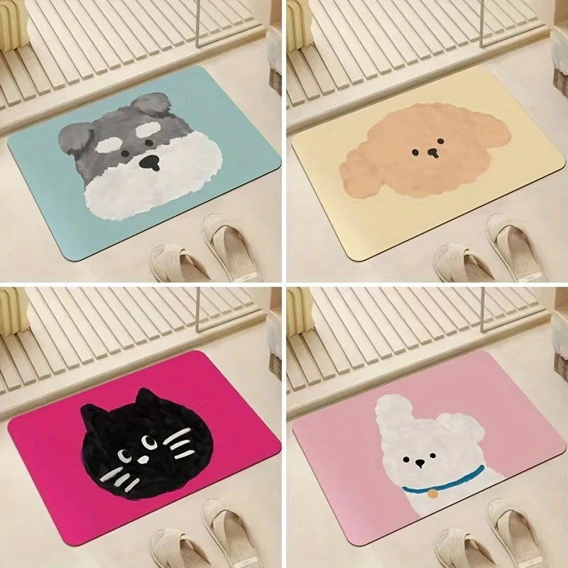 

Cartoon Cat and Dog Pattern Kitchen Carpet Flannel Non-slip Bathroom accessories Mat for Livingroom Entrance Foot mat Home Decor