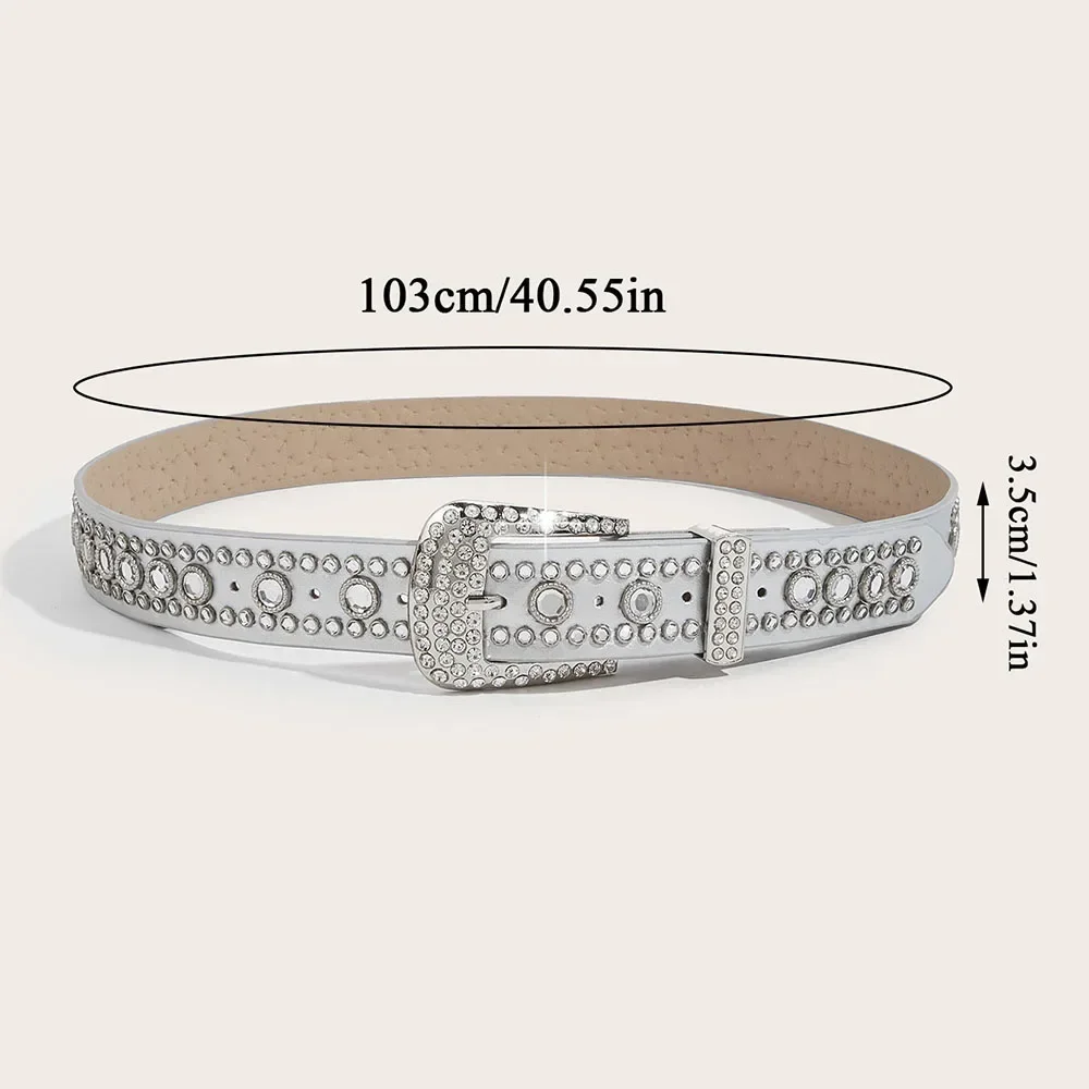 Dames Kristal Diamant Sprankelende Brede Riem Modieuze Water Diamant Pu Riem Verstelbare Trendy Punk Decoratieve Riem