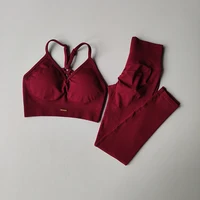 Seamless Hip Lifting Fitness Set Women's V-neck Bra Leggings Yoga Set Quick Drying Exercise Iron Massage High Fat Tight Pants - Image 2
