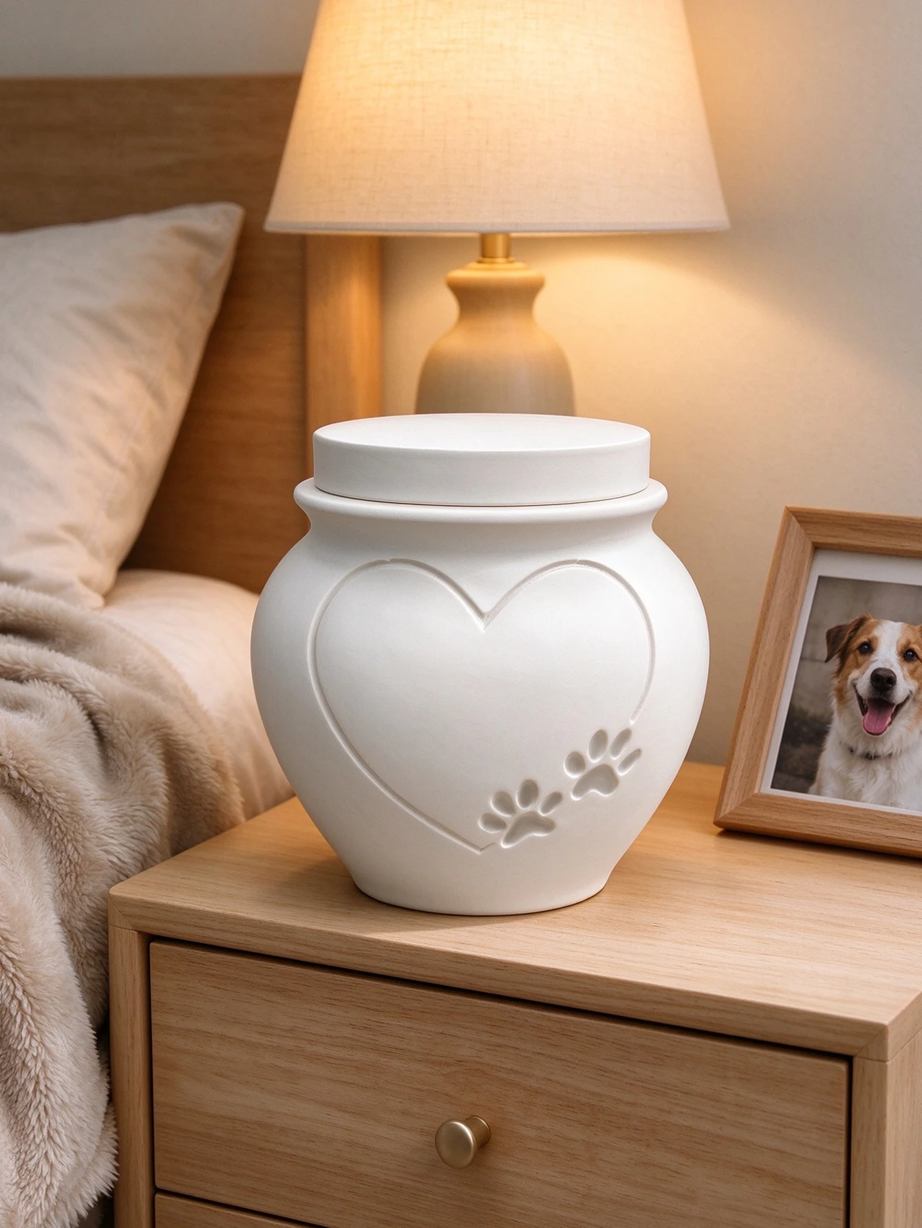 3D Printed Pla Material White Heart-Shaped Paw Print Pet Urn with a Sealed Lid, Cremation Ashes Storage Jar for Cats and Dogs, Small Pet Memorial Keepsake Ashes Storage Container, Matte Milk White Texture with a Delicate and Smooth Finish, Sealed Structure Effectively Prevents Moisture and Dust, Properly Preserves Pet Ashes to Avoid Damage Due to Moisture, Suitable for Storing the Ashes of Cats, Dogs, and Other Small Pets, Both a Practical Ashes Storage Container and a Loving Keepsake