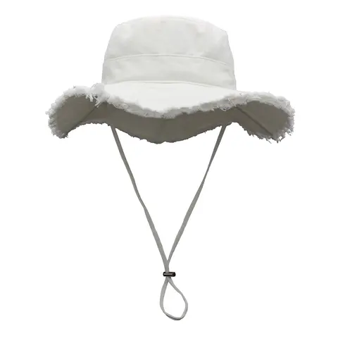 Connectyle Womens UPF50 + 코튼 와이드 브림 태양 모자 (스트랩 포함) 숙녀 여름 플로피 모자 Packable Women Washed Fringes Bucket Hat