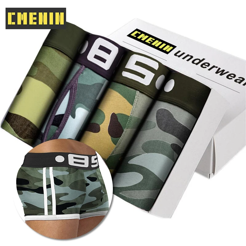 CMENIN 4Pcs Combed Cotton Men\'s Boxers Underwear Soft Comfortable Panties Slip Sexy Man Underpants Camouflage Male Boxershorts