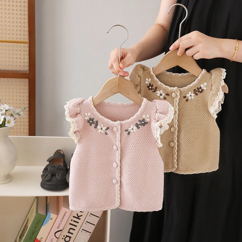 

2026 Spring and Autumn New Korean Edition Sweater Cardigan for Female Baby Knitted Sweater