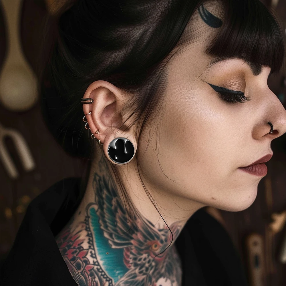 Vankula 2PCS 316 Stainless Steel Round Water Drop Ear Gauges Tunnels Plugs Stretcher Expander Piercing Women Body Jewelry