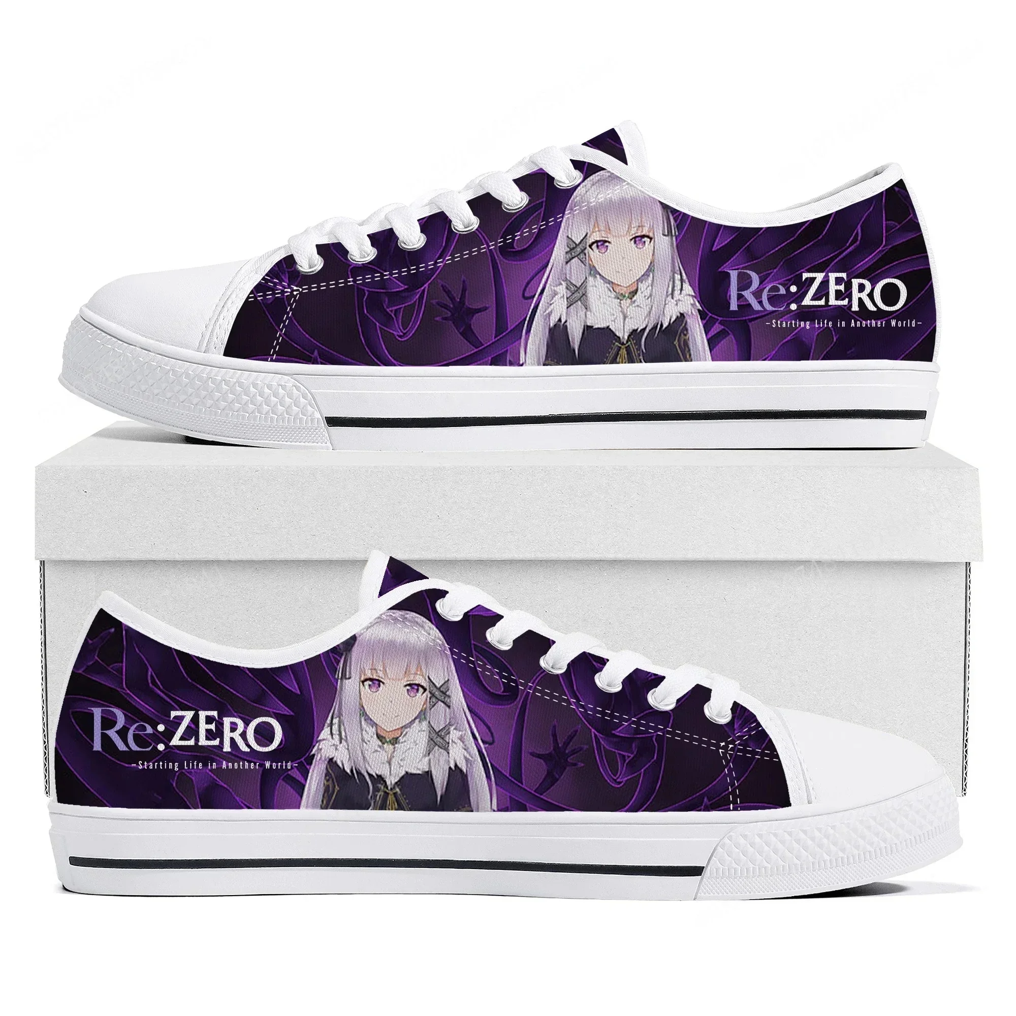 

Кроссовки Re:Zero Low Top для женщин и мужчин, высококачественные парусиновые кроссовки Emilia, обувь для пар в стиле аниме, комиксов и манги, изготовленная на заказ