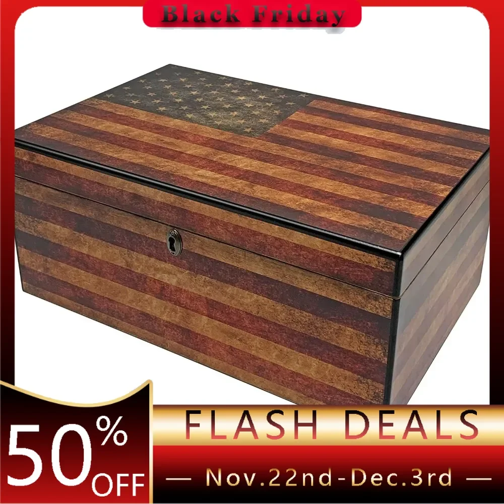 Old Glory Cigar Humidor 1 Glass Hygrometer Cigarette Box 1 Rectangle Humidifier Spanish Cedar Tray With Divider Hookah Smoking