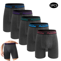 5pcs Long Men's Underpants Letter Waistband Boxer Briefs Brand Solid Color Underwear For Man Boxers Long Leg Men Panties Shorts