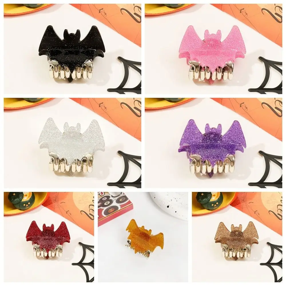 Fashion Y2K Halloween Bat Hair Claw Dazzling Colors Alloy Shiny Acrylic Shark Clip Gothic Style Cosplay Bat Wings Hair Claw Work