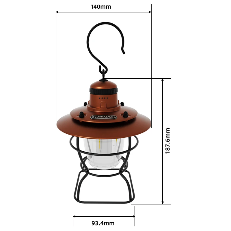 Lampa kempingowa LED Retro Wielofunkcyjna lampa kempingowa na zewnątrz, przenośna, wbudowana bateria, obsługa wyjścia, niekończące się przyciemnianie