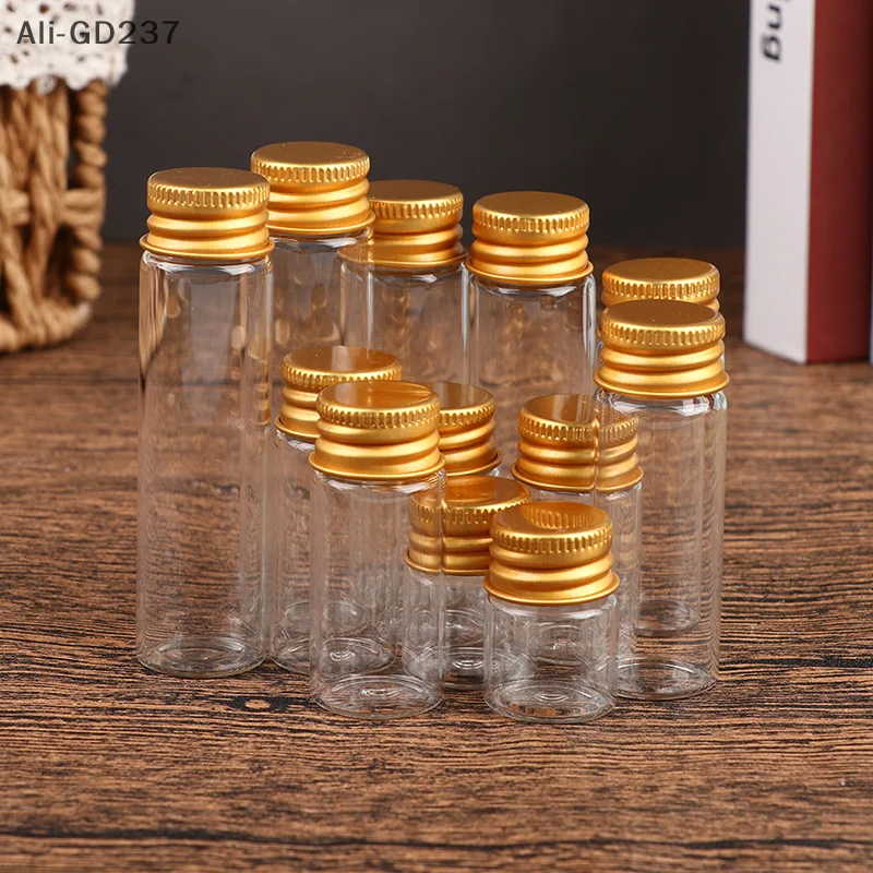 GD237-10Pieces 5ml/7ml/10ml/14ml/18ml/20ml Glass Bottles With Aluminium Lids Small Mini Glass Jars 6 Sizes U-pick