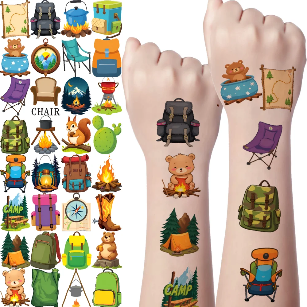 

63 шт., временные татуировки, наклейки с животными, мультяшные наклейки для палатки, наклейки на рюкзак, наклейки для плеч, рук, детей