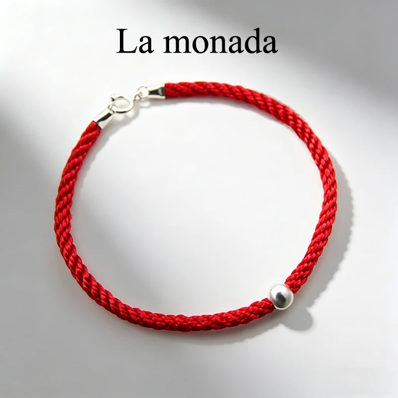 999 Pure Silver Red String Bracelet for Women Men La Monada Couple Red Thread Rope With Silver Ball Handmade Lucky Red Cord Gift