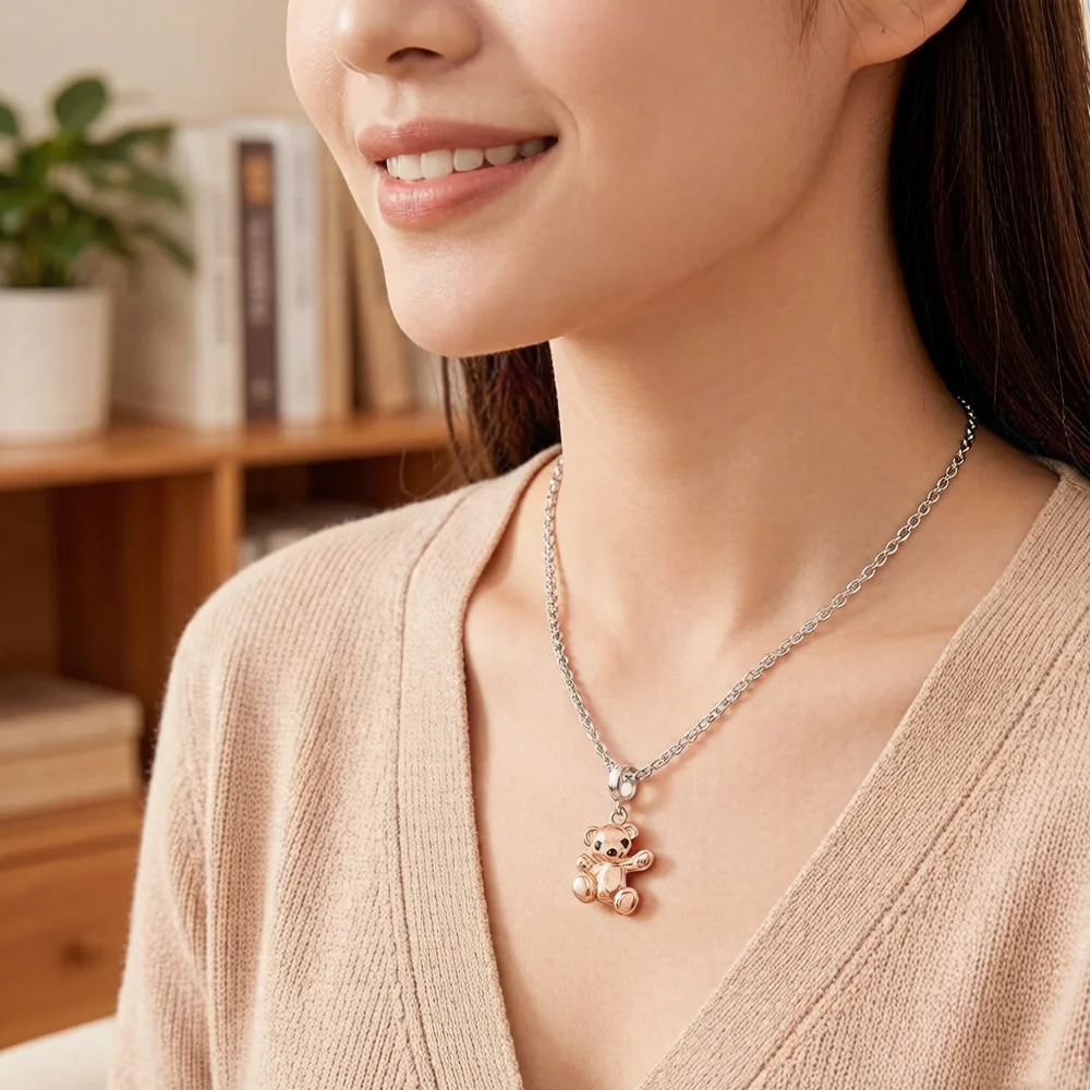 Teddy Bear Charms Pendant Rose Gold Color Cute Europe Jewelry Findings Accessories 925 Sterling Silver Fashion Gift For Women