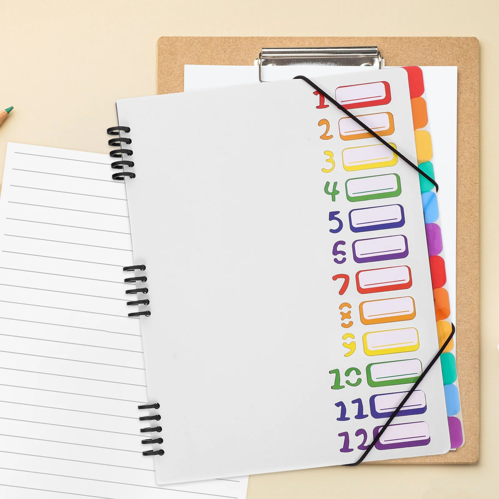 فواصل مجلد الملفات الملونة مع علامات التبويب منظم المستندات A4 لتخزين المكتب والمدرسة، مجلد حلقي متعدد الطبقات