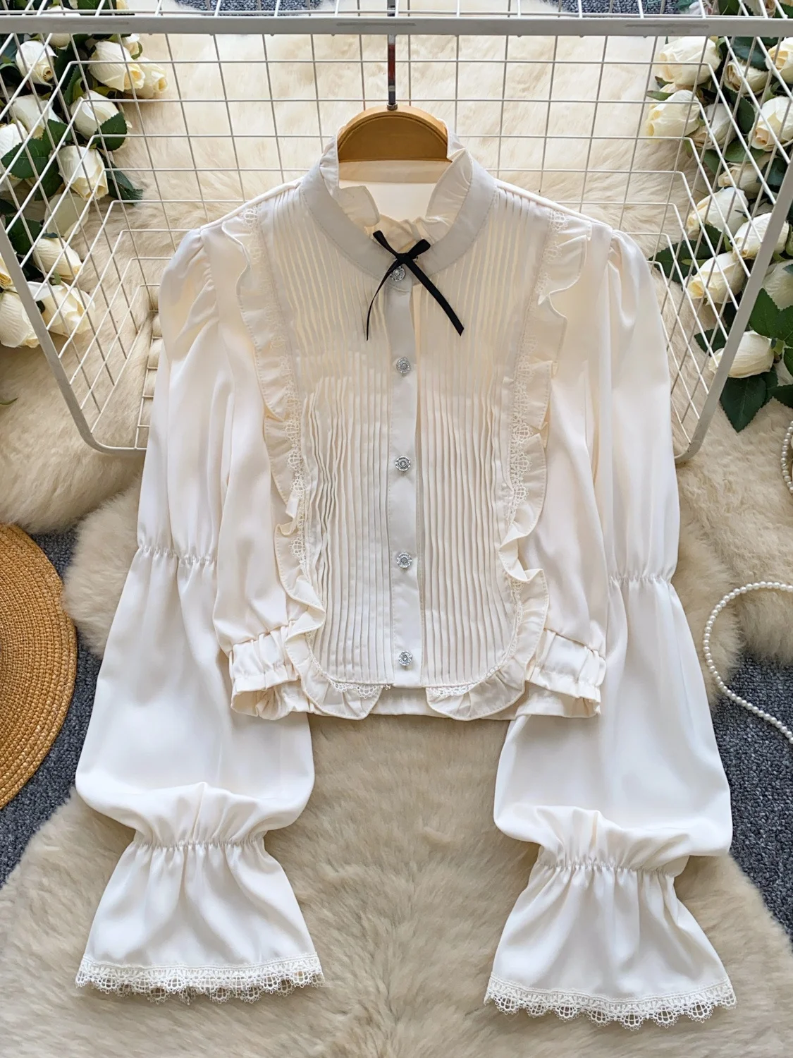 Ele Long Sve col noeud épissure irt femme polyvalent Chic haut luxe Sle Polyester fibre respirant