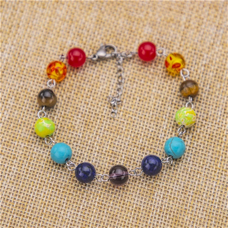 Jewelry Set for Women Multicolor Yoga Seven Chakra Agate Pendant Necklace Earring Anklet Bracelet Set Natural Stone Jewelry Set