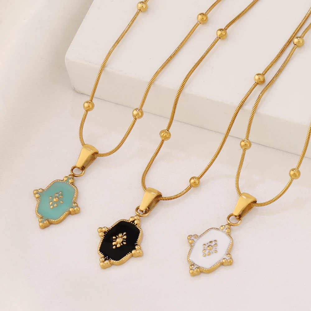 316L الفولاذ المقاوم للصدأ هندسية المينا قلادة قلادة للنساء موضة الذهب اللون سحر سلسلة الترقوة القلائد مجوهرات