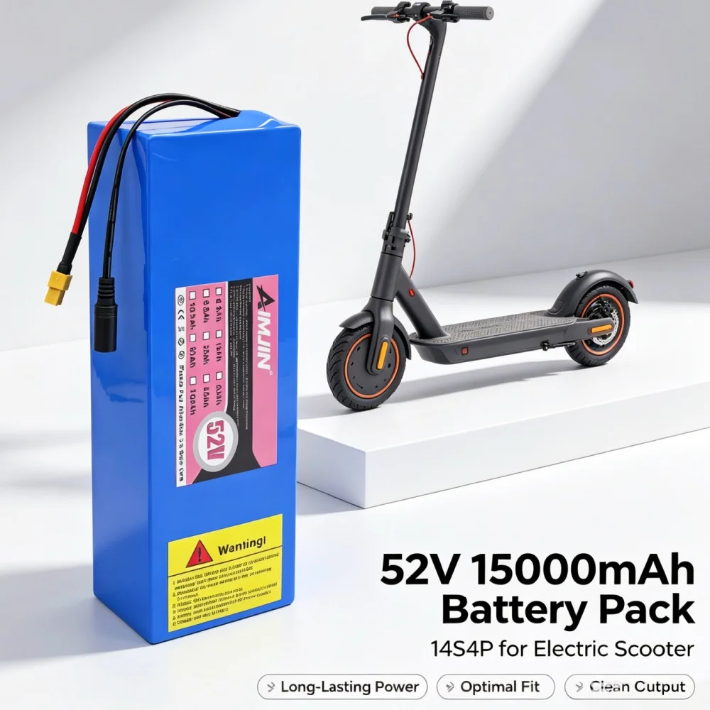 15Ah 48V 100% New 13S4P 18650 Lithium Batteryrechargeable Battery Pack Built-in Intelligent BMS for 1000W Electrical Machinery