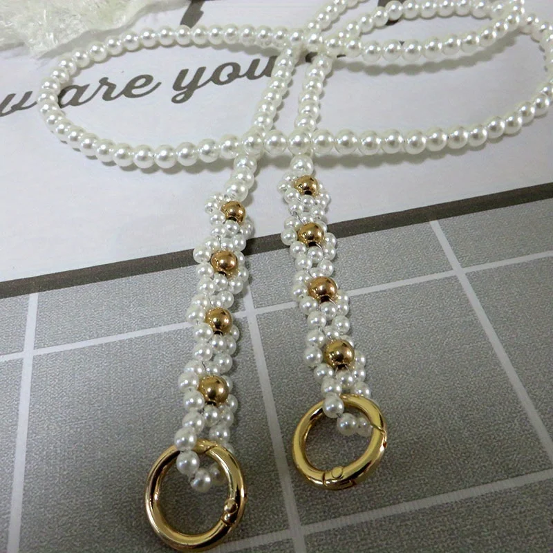 Imitation Pearl Bag Strap Double Strand Beaded Handbag Chain Replacement Purse Shoulder Strap with Spring O Rings DIY Crossbody