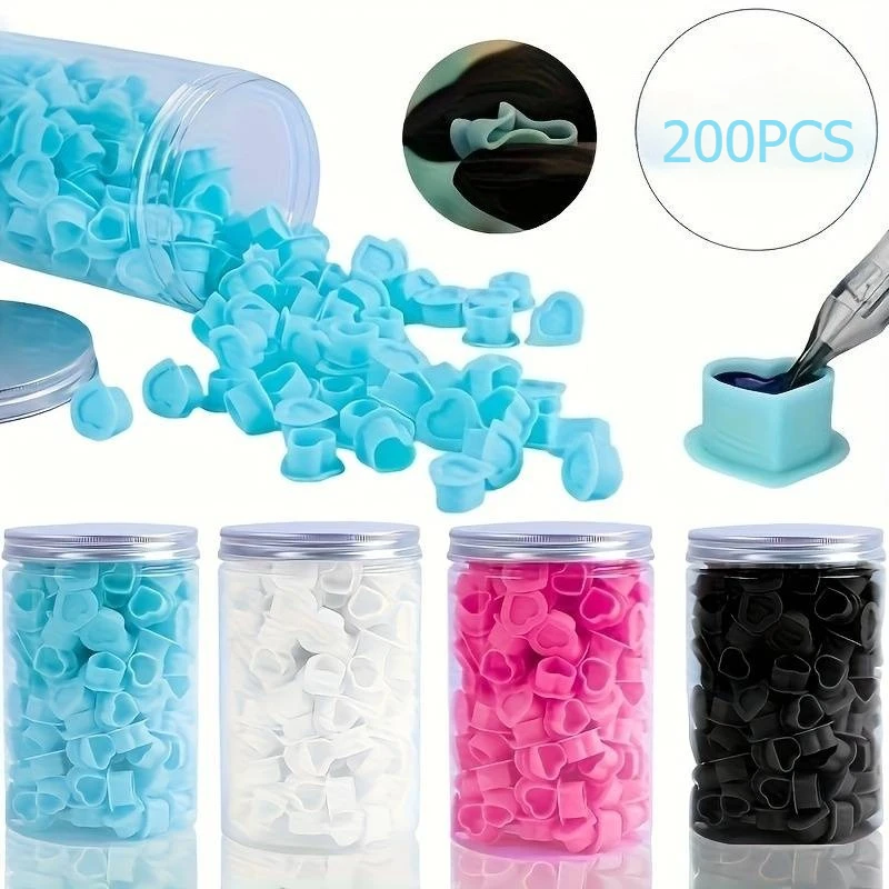 200pcs Heart-shaped Tattoo Silicone Cup Disposable Ink Cup Eyebrow Pigment Makeup Multi-color Storage Cup Tattoo Supplies Gift