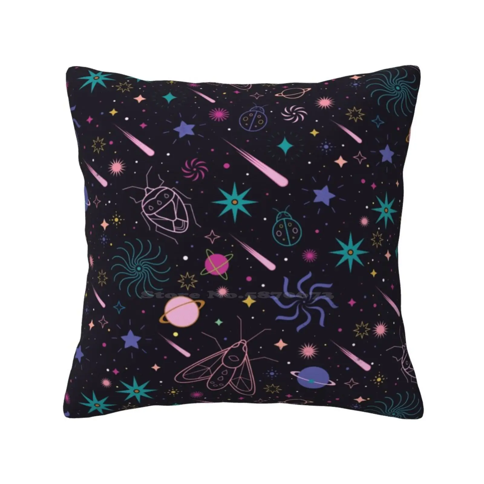 Bug Galaxy Bedroom Office Hug Pillowcase Bugs Insects Moth Ladybird Pattern Galaxy Decorative Planet Stars Comet Spacecore