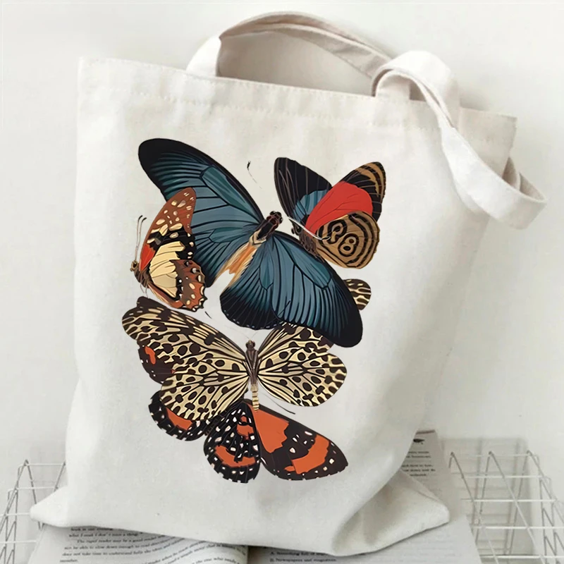 Women Tote Bags Flower Butterfly Graphic Lightweight Pattern Designer Shopper Bag Vintage Flower Technically Print Women Handbag