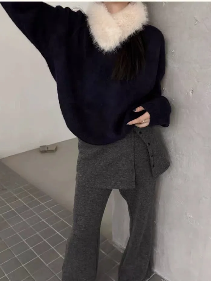 Korean Sle Soft Plu Rabbit Fur Red Sweater Women's Autumn Winter New Warmth Lazy Ne Warmer Top for Teen Girls