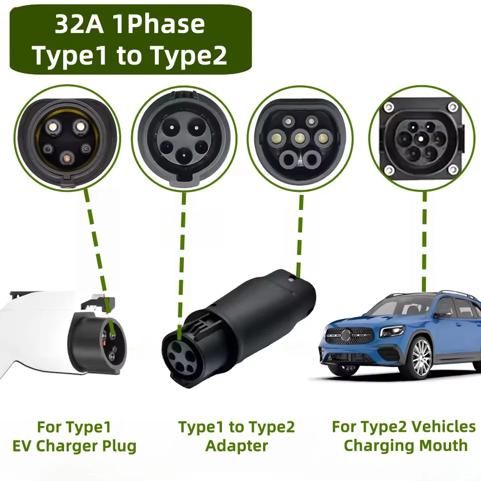 Type1 ~ Type2 EVES 변환기 Sae J1772 ~ IEC62196-2 전기 자동차 충전 변환기 용 32A 7.2KW EV 충전기 어댑터 썸네일 3