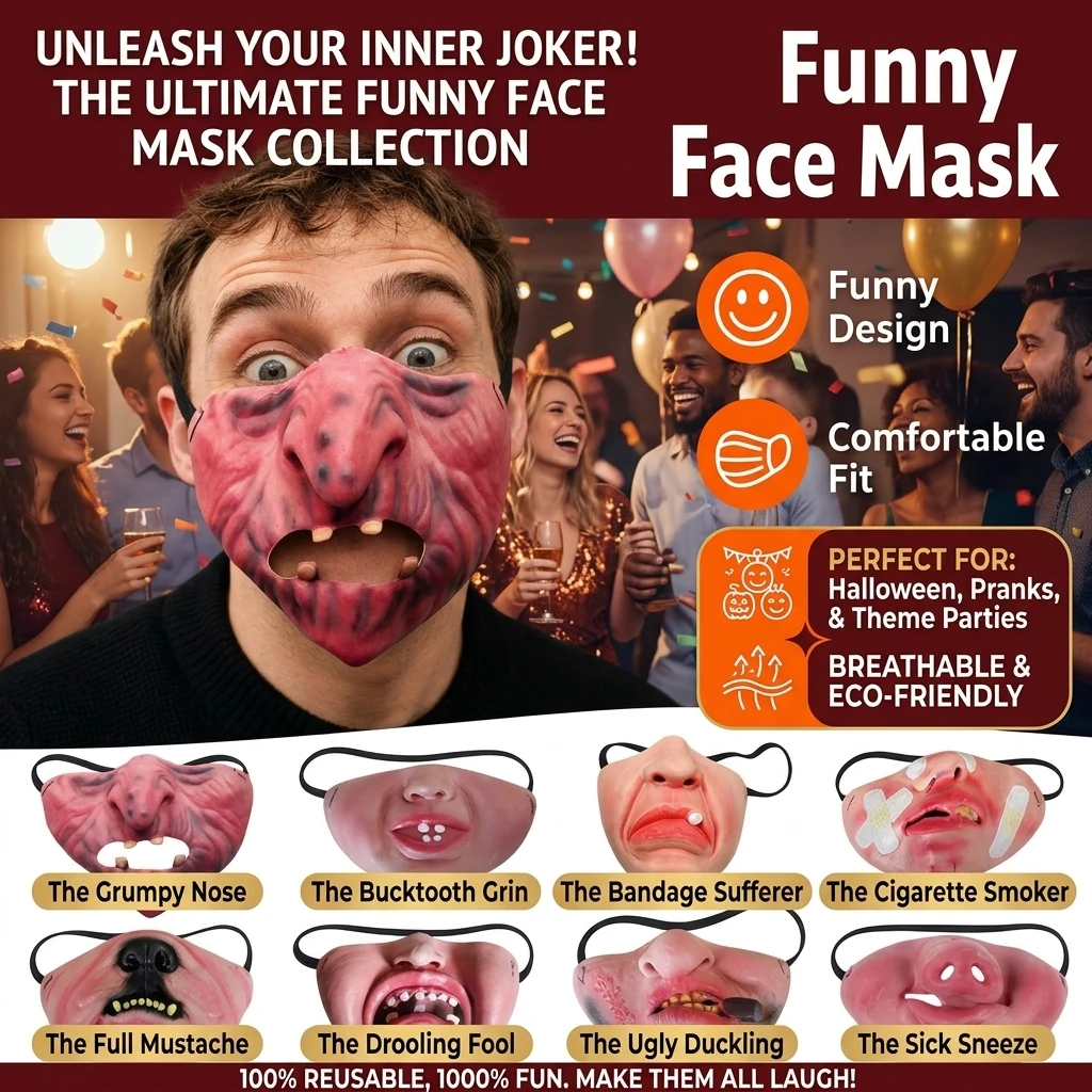 Funny Half Face Clown Mask Latex Mask for Dance Performance Dress up Prank Mask Adult Size Masquerade Party Accessory