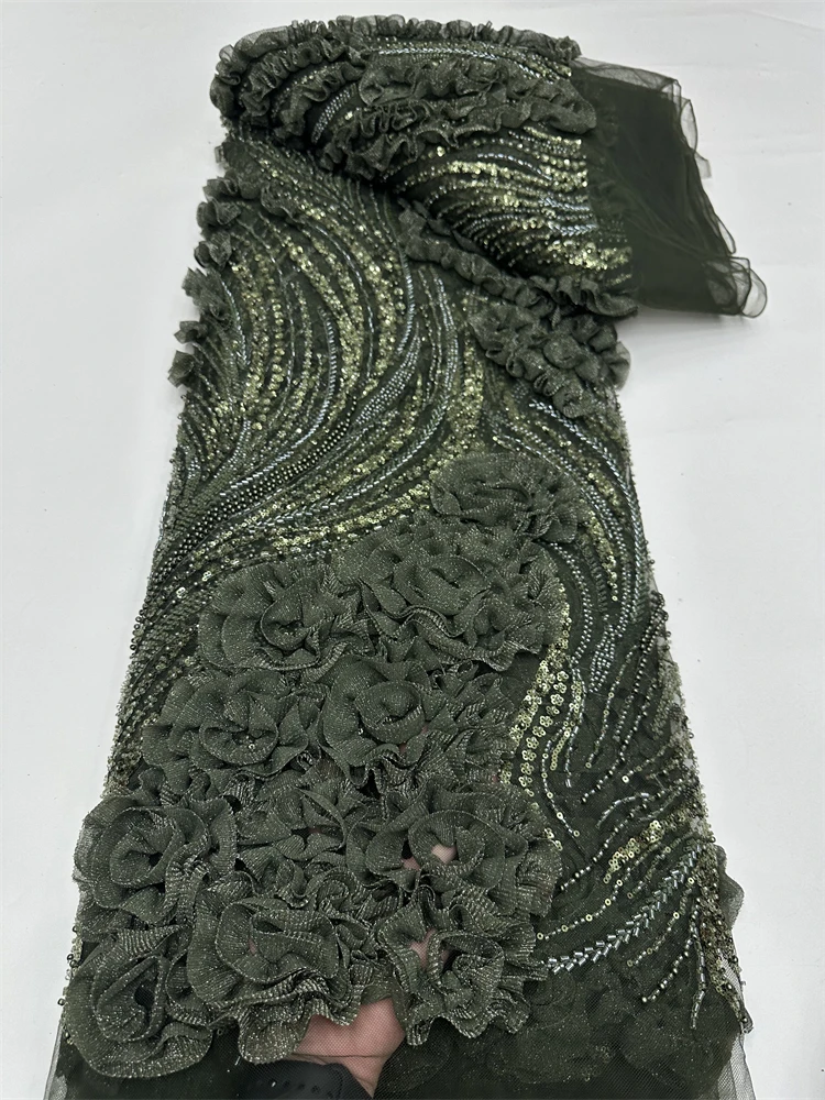 Luxurious Nigerian flower Beaded Lace Fabric High Quality Sequins Embroidery African French Lace Fabric For Sewing Dress