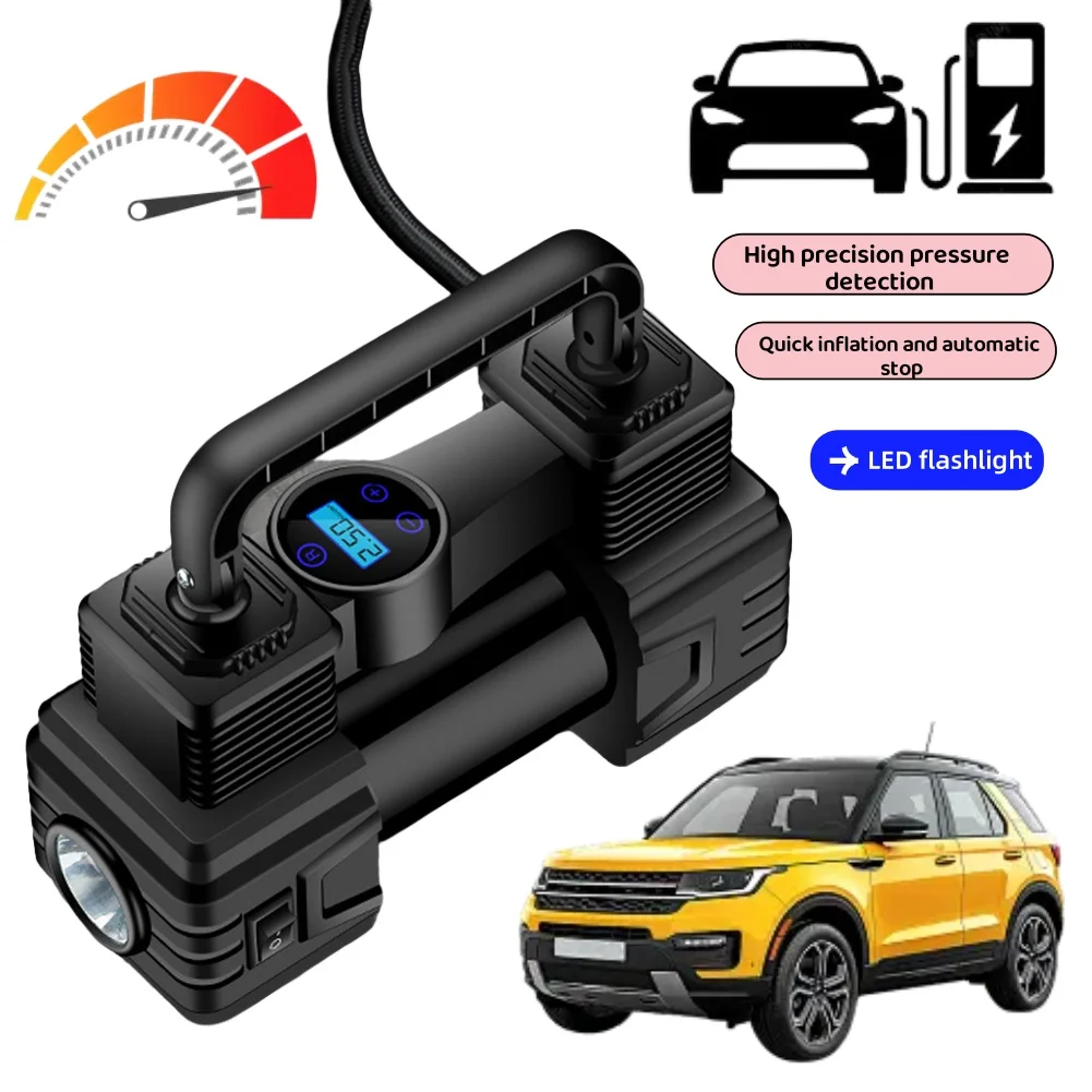 12V 150PSI Mini Air Compressor Dual Cylinder with LED Light Heavy Duty Tire Inflator Car Electric Air Pump Auto Inflatable Pump