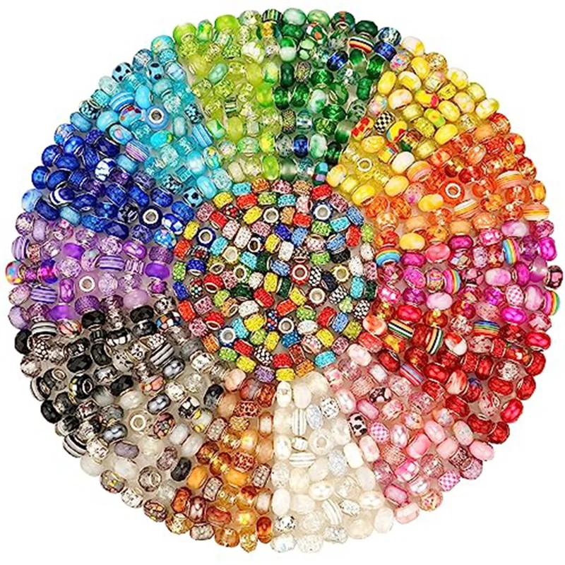 240Pcs Assorted European Resin Large Hole Beads Spacer Beads for Bracelet Making , Craft Beads for DIY Charms Bracelet