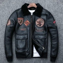 Men's Winter Leather Jacket with Inner Embroidery, Leather Slim Fit Thermal Jacket with Fur Collar Burgundy 5XL