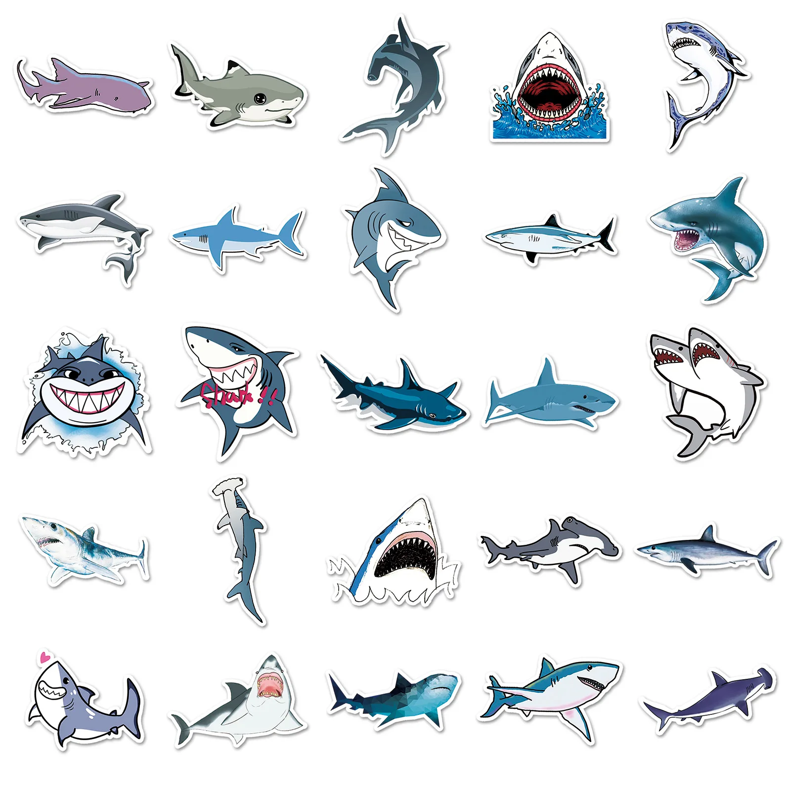 50PCS Shark Stickers Cartoon Ferocious Sea Animals Graffiti Decoration DIY Suitcase Toys Fridge Laptop Water Cup Guitar Decals