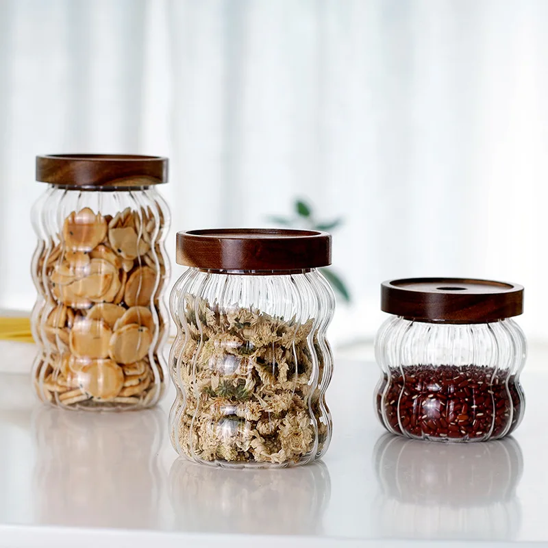 Striped Glass Sealed Jar Coffee Bean Dry Fruit Glass Storage Jar Kitchen Organizer