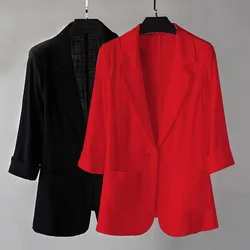 Dames Katoenen Linnen Blazer 2024 Nieuw Zomer Kort Pak Jasje Koreaanse Casual Zomer Zonwering Kleding Grote Maat 5xl Dunne Top