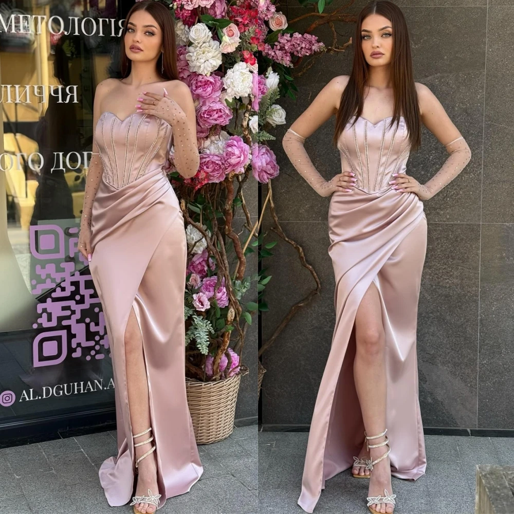 

Customized Exquisite Satin Sweetheart Evening Dress Graceful Sleeveless Prom Dress Formal Open Back Special Occasion Gowns