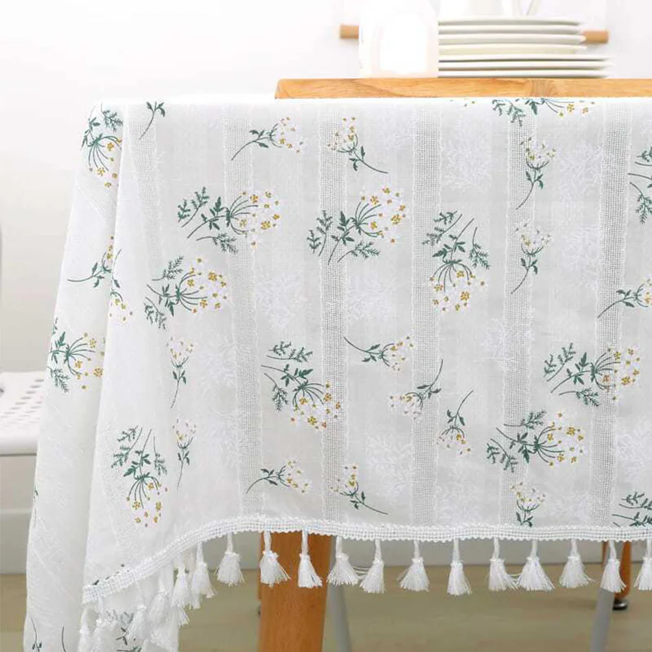 

Korean Style Daisy Tassels Cotton Tablecloth,Tea Table Decoration,Rectangle Table Cover For Kitchen Wedding Dining Room