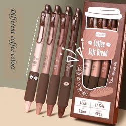 4pcs Cute Kawaii Coffee Soft Bread Gel Pen Set 0.5mm Black Color Ink Ballpoint Pen For Writing Office School Stationery Supplies