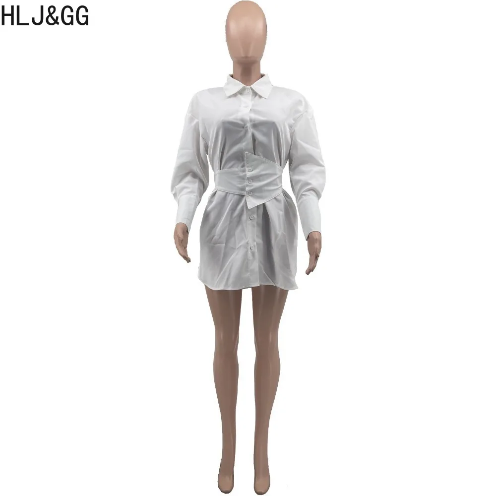 HLJ & 227-Mini robe corset à manches longues et col en V profond pour femme, robes élégantes, couleur unie, mode éducative, blanche, mince